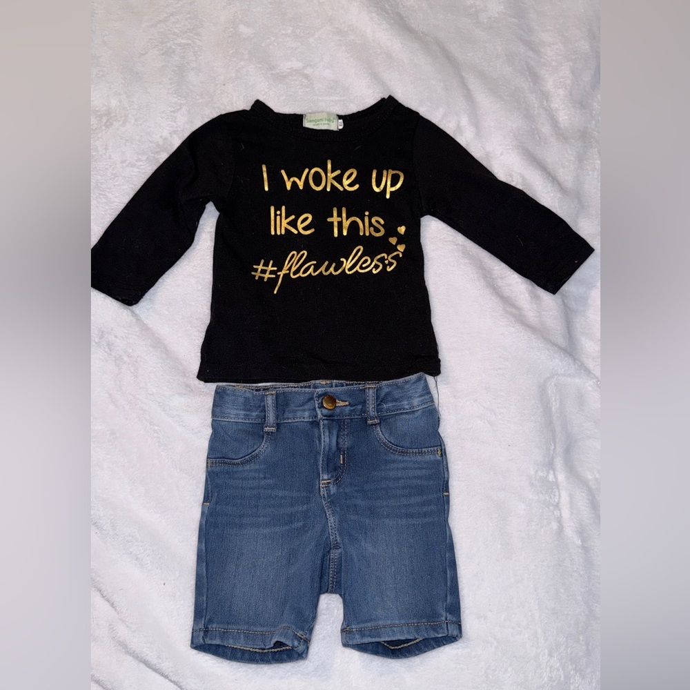 Chic Black and Gold Kids Long Sleeve Tee Set